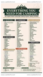 Everything You Need For Camping Checklist | Complete Printable Gear Packing List Design Template