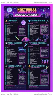 Nocturnal Wonderland Camping Checklist | Printable Festival Packing List PDF Design Template