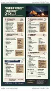 Camping Without Electricity Checklist | Printable Off-Grid Packing List PDF Design Template