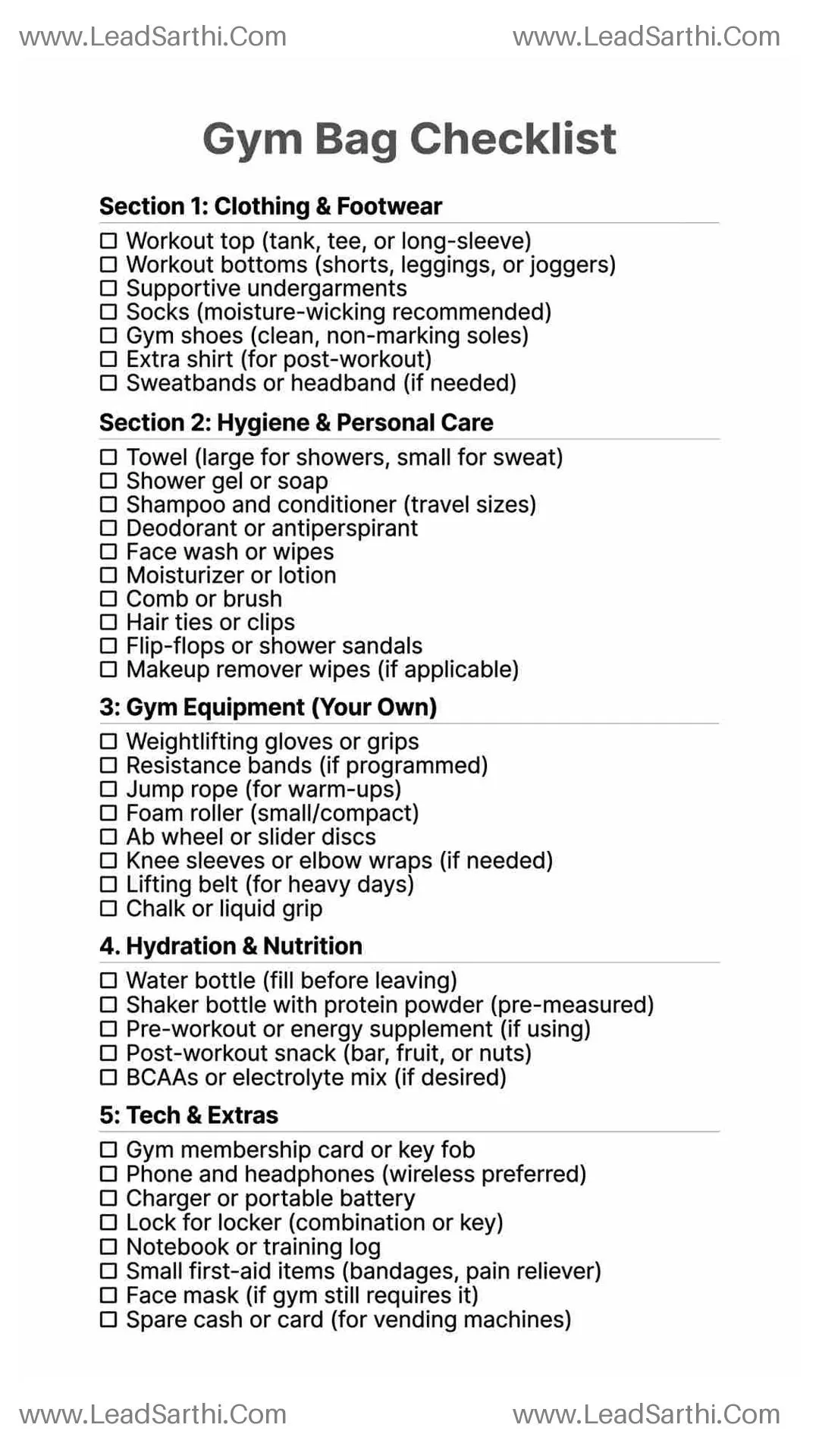 Printable Gym Bag Checklist PDF – What to Pack for Every Workout Thumbnail