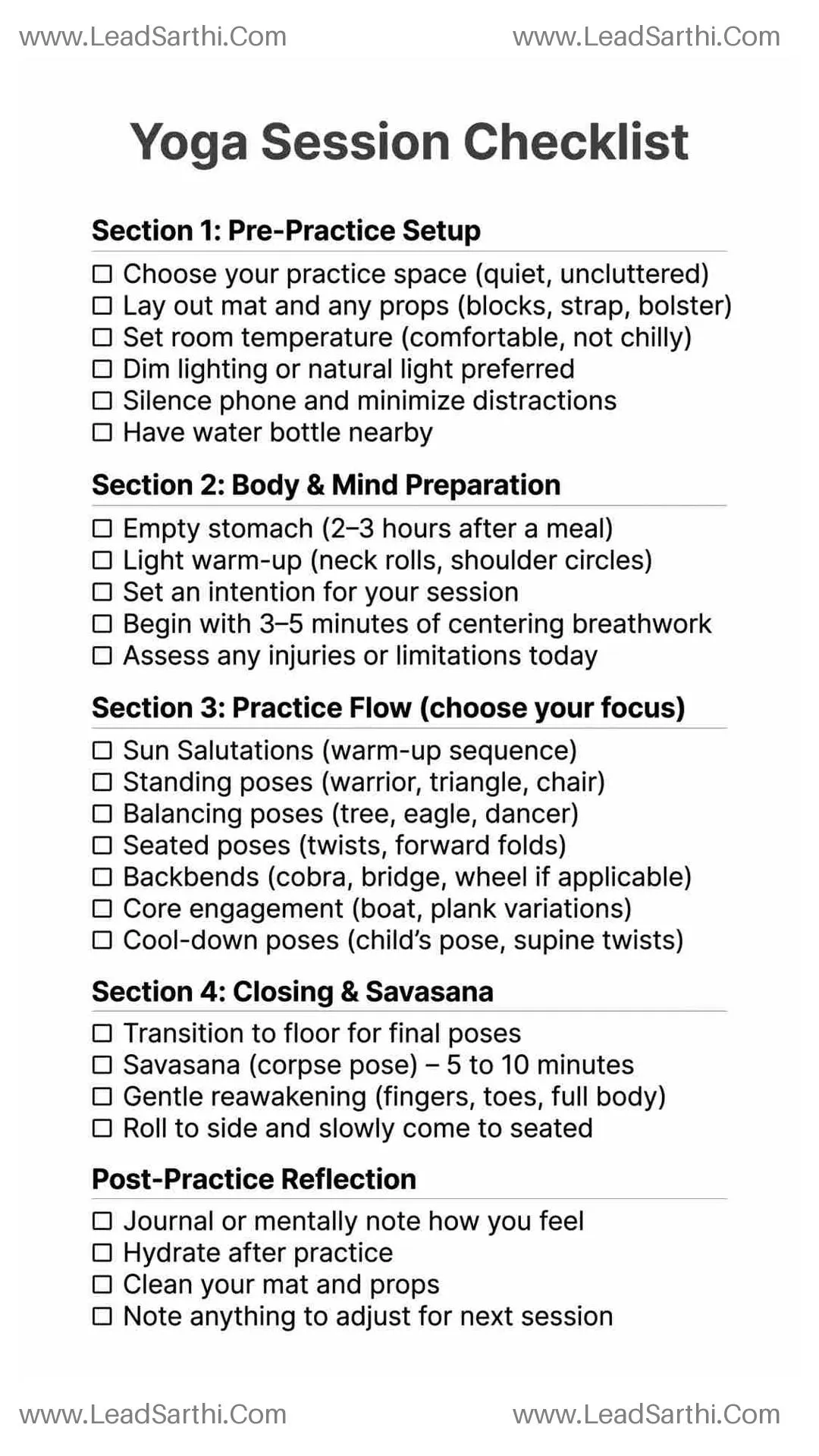 Printable Yoga Session Checklist PDF – Home Practice & Studio Planner Thumbnail