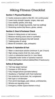 Hiking Fitness Checklist PDF – Trail Prep & Gear Guide Design Template