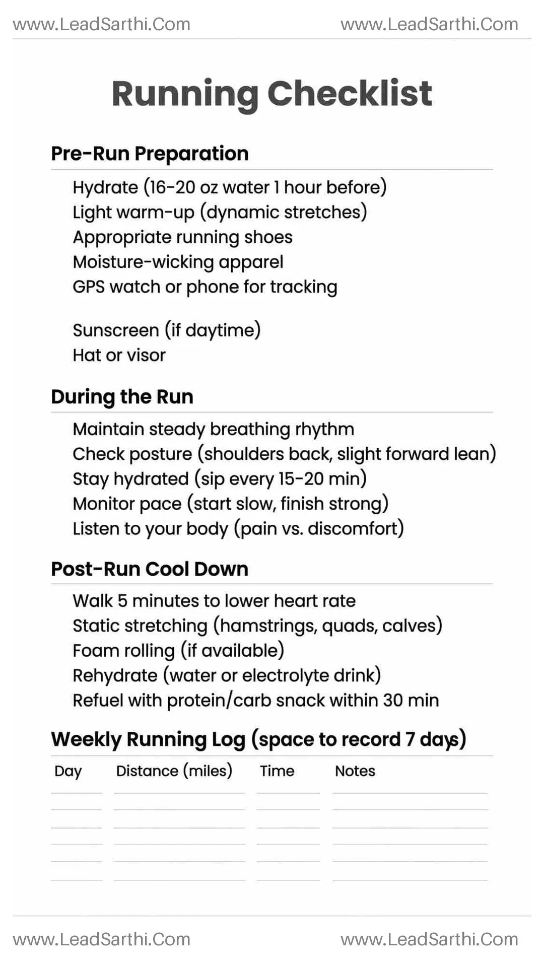 Running Checklist PDF – Printable Daily Running Planner Thumbnail