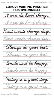 Printable Cursive Positive Sentences Worksheet 3 (Tracing PDF) Design Template