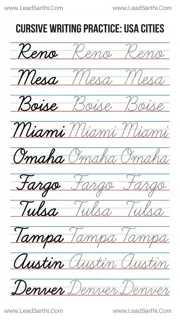 Cursive USA Cities Worksheet: American Geography Handwriting Tracing Design Template