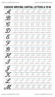 Printable Cursive Capital Letters A to M Worksheet (10-Row Tracing PDF) Design Template