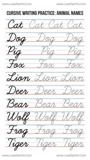 Cursive Animal Words PDF: Capital Letter Handwriting Tracing Sheet Design Template