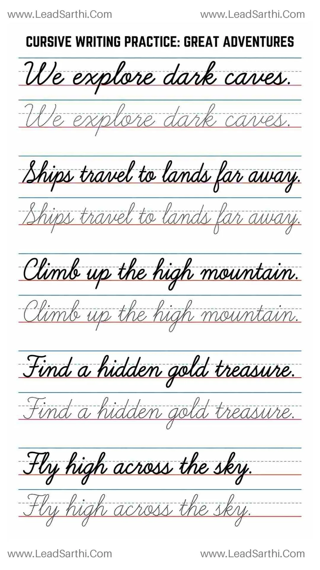 Printable Cursive Adventure Sentences Worksheet 10 Thumbnail