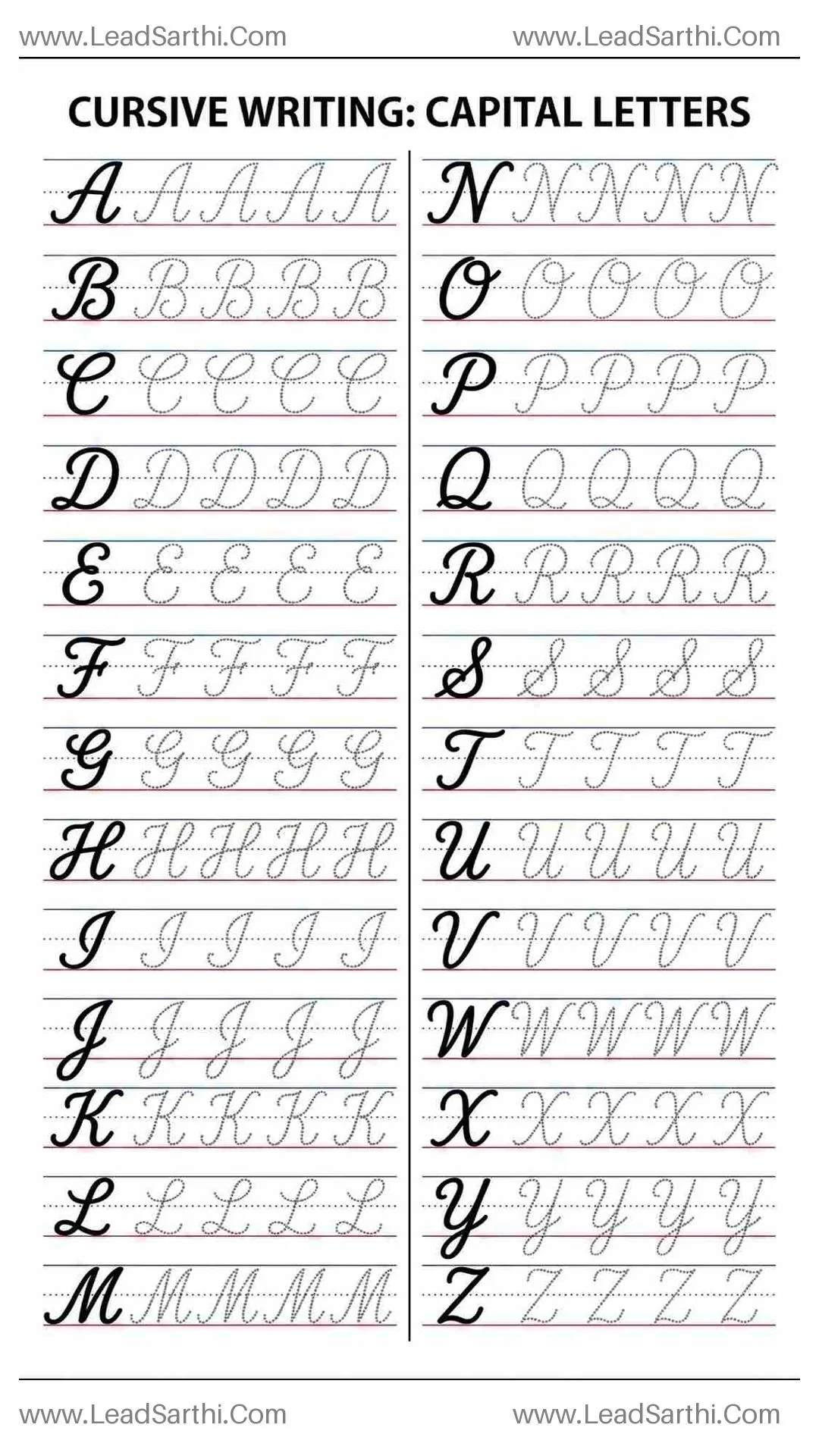 Printable Cursive Capital Letters Worksheet A to Z (Free Practice PDF) Thumbnail