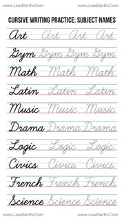 Cursive Academic Subjects Practice Sheet: School Vocabulary Tracing Guide Design Template
