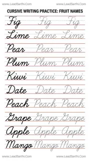 Cursive Fruit Words Worksheet: Handwriting Practice with Capital Letters Design Template