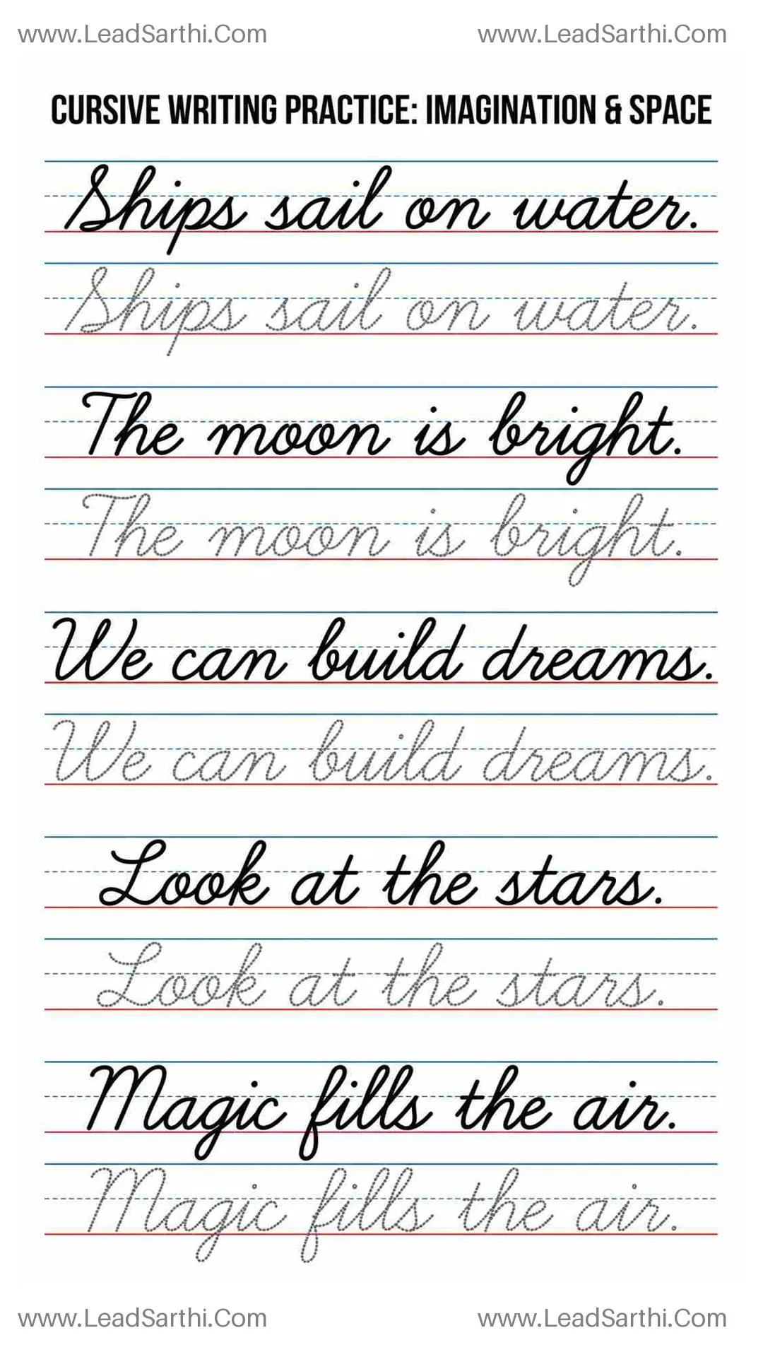 Printable Cursive Creative Sentences Practice Sheet 4 (Tracing PDF) Thumbnail