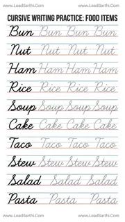 Cursive Food Words Worksheet: Culinary Vocabulary Handwriting Tracing Design Template
