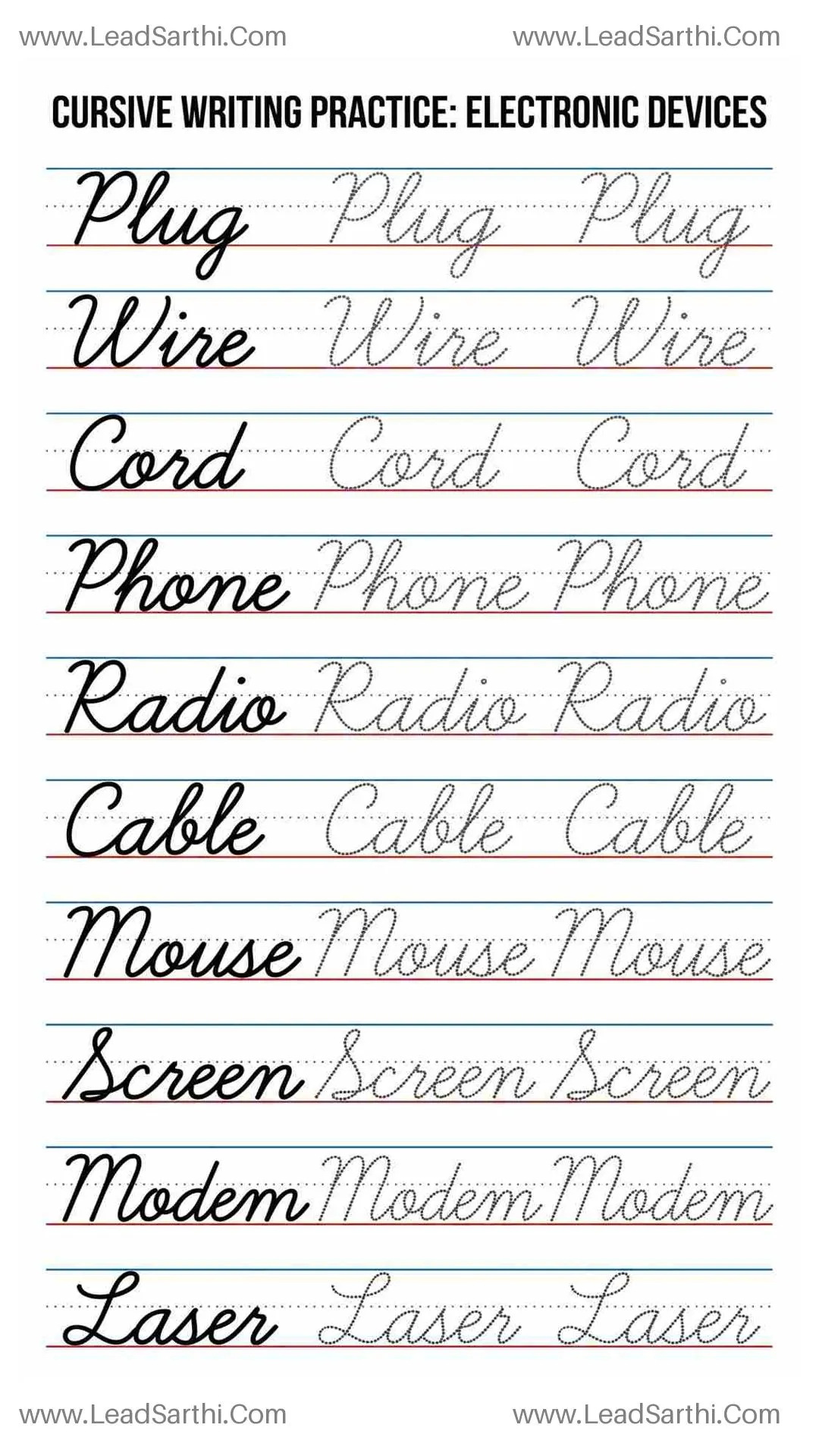 Cursive Technology Words Worksheet: Digital Age Penmanship Practice Thumbnail