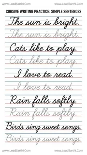 Printable Cursive Sentence Tracing Worksheet 1 (5-Sentence PDF) Design Template