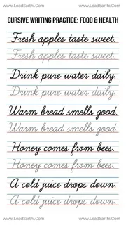 Printable Cursive Food and Health Worksheet 9 Design Template