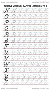 Printable Cursive Capital Letters N to Z Worksheet (10-Row Tracing PDF) Design Template
