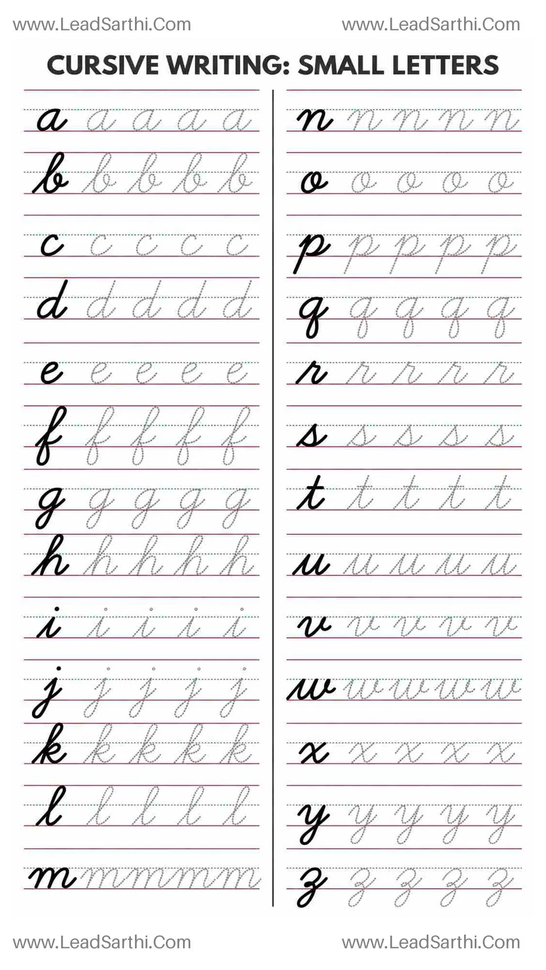 Printable Cursive Lowercase Letters Worksheet a to z (Free Tracing PDF) Thumbnail