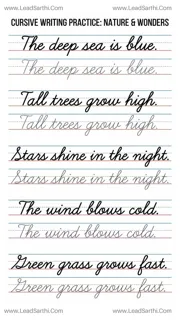 Printable Cursive Nature Sentences Practice Sheet 2 (Tracing PDF) Design Template