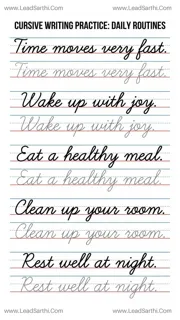Printable Cursive Daily Routine Sentences Worksheet 5 Design Template
