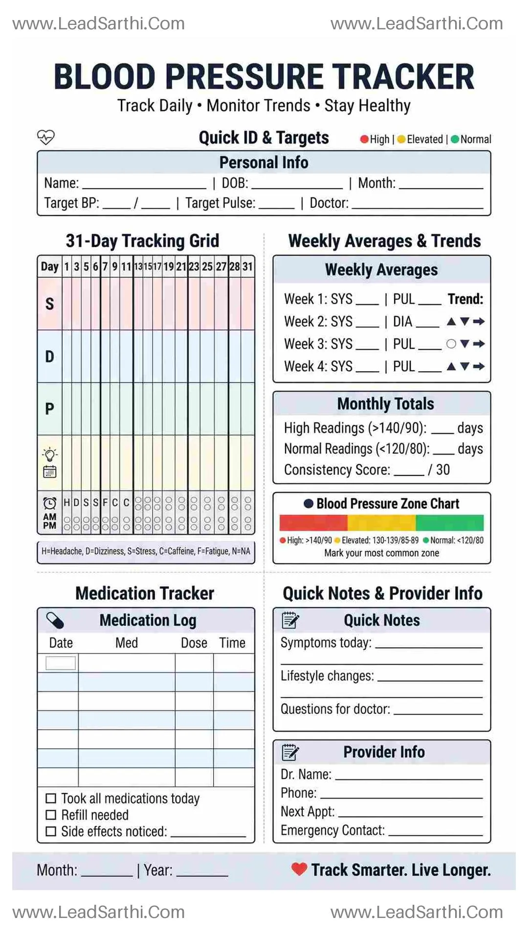 Pocket Blood Pressure Tracker | Printable Compact Log | Portable Health Card for Daily Use Thumbnail