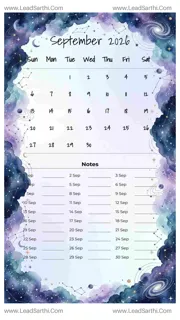 September 2026 Calendar Template 21 Galaxy Theme 116 Design Template