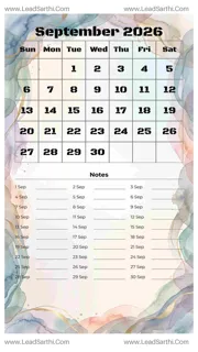 September 2026 Calendar Template 6 Watercolor Theme 187 Design Template