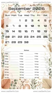 September 2026 Calendar Template 15 Botonical Theme 118 Design Template