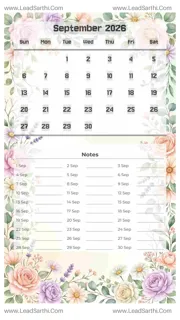 September 2026 Calendar Template 4 Floral Theme 78 Design Template