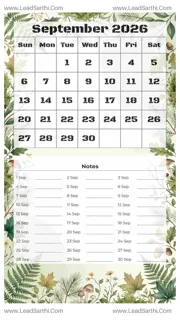 September 2026 Calendar Template 6 Forest Theme 281 Design Template