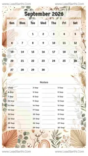 September 2026 Calendar Template 9 Botonical Theme 131 Design Template