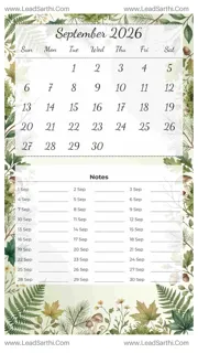 September 2026 Calendar Template 10 Forest Theme 180 Design Template