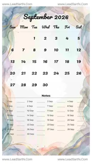 September 2026 Calendar Template 16 Watercolor Theme 141 Design Template