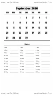 September 2026 Calendar Template 4 White BG 159 Design Template