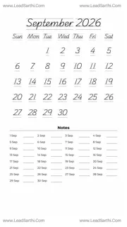 September 2026 Calendar Template 3 White BG 100 Design Template