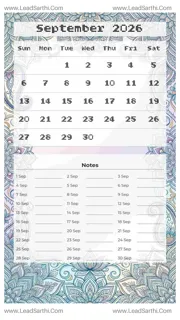 September 2026 Calendar Template 7 Mandala Theme 266 Design Template