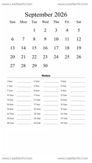 September 2026 Calendar Template 1 White BG 214 Design Template