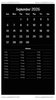 September 2026 Calendar Template 11 Dark Theme 213 Design Template