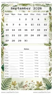 September 2026 Calendar Template 7 Forest Theme 168 Design Template