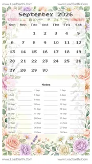 September 2026 Calendar Template 7 Floral Theme 79 Design Template