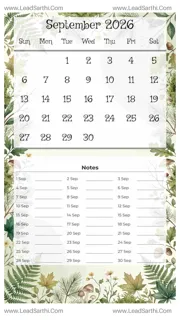 September 2026 Calendar Template 2 Forest Theme 119 Design Template