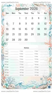 September 2026 Calendar Template 11 Ocean Theme 166 Design Template