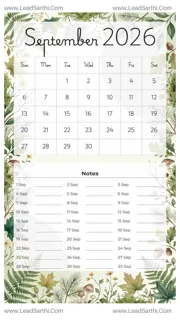 September 2026 Calendar Template 18 Forest Theme 285 Design Template