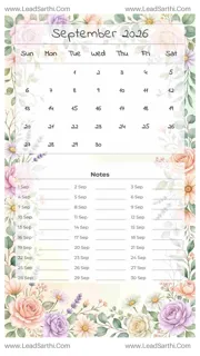 September 2026 Calendar Template 23 Floral Theme 57 Design Template