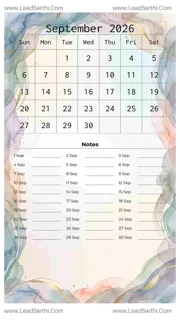 September 2026 Calendar Template 8 Watercolor Theme 177 Design Template