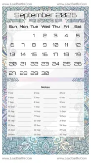 September 2026 Calendar Template 15 Mandala Theme 198 Design Template