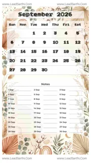 September 2026 Calendar Template 7 Botonical Theme 58 Design Template
