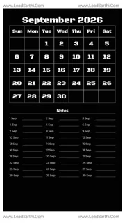 September 2026 Calendar Template 6 Dark Theme 49 Design Template