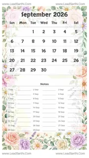 September 2026 Calendar Template 20 Floral Theme 72 Design Template