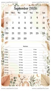 September 2026 Calendar Template 11 Botonical Theme 160 Design Template
